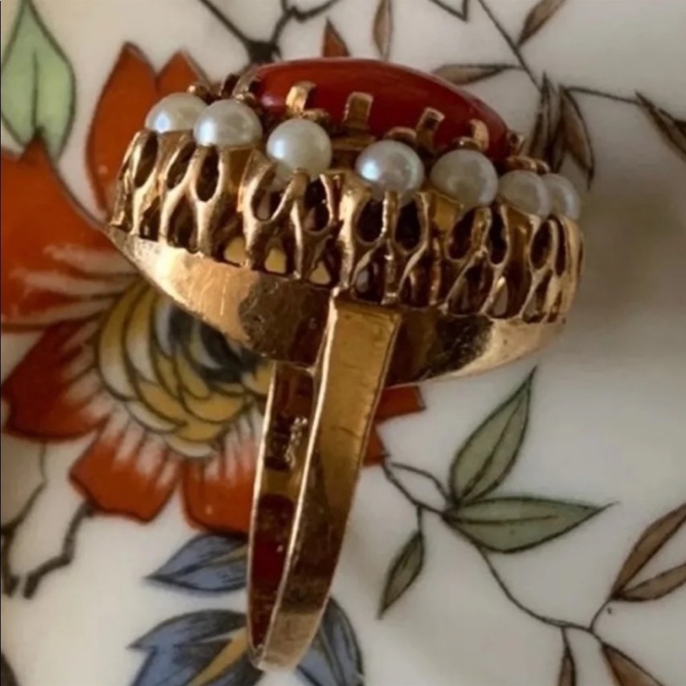 14 KARAT GOLD ANTIQUE RING SIZE 6 CORAL - Picture 3 of 11